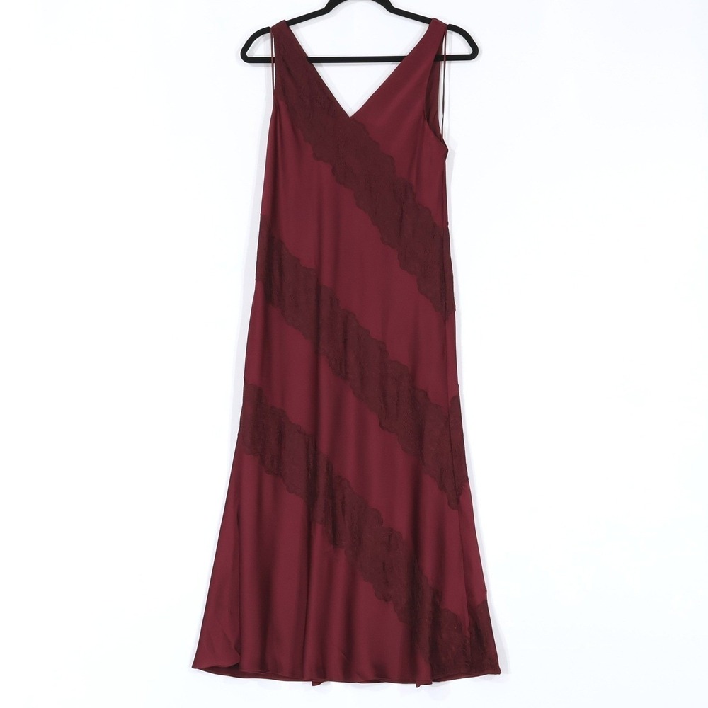 Lauren Ralph Lauren Maxi Dress Womens 6 Burgundy Lace V-Neck Sleeveless $295 NWT
